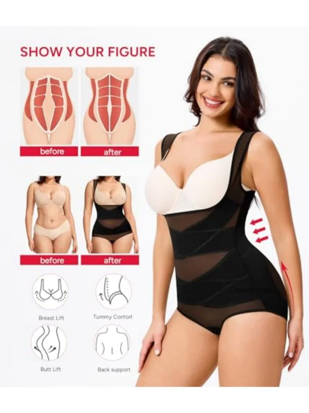 Tummy Control Shapewear Bodysuit Waist Trainer Faja Body Shaper
